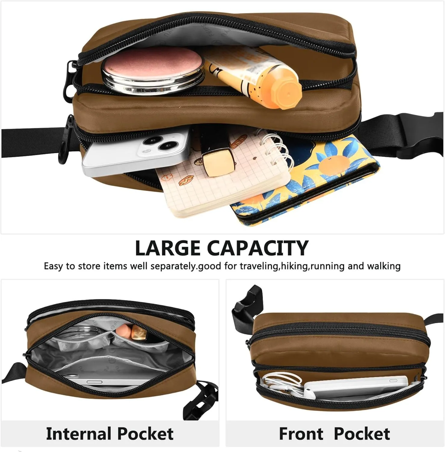 Sepia Brown Women Fanny Packs Waterproof Belt Bags Hip Pack Cute Crossbody Waist Bag