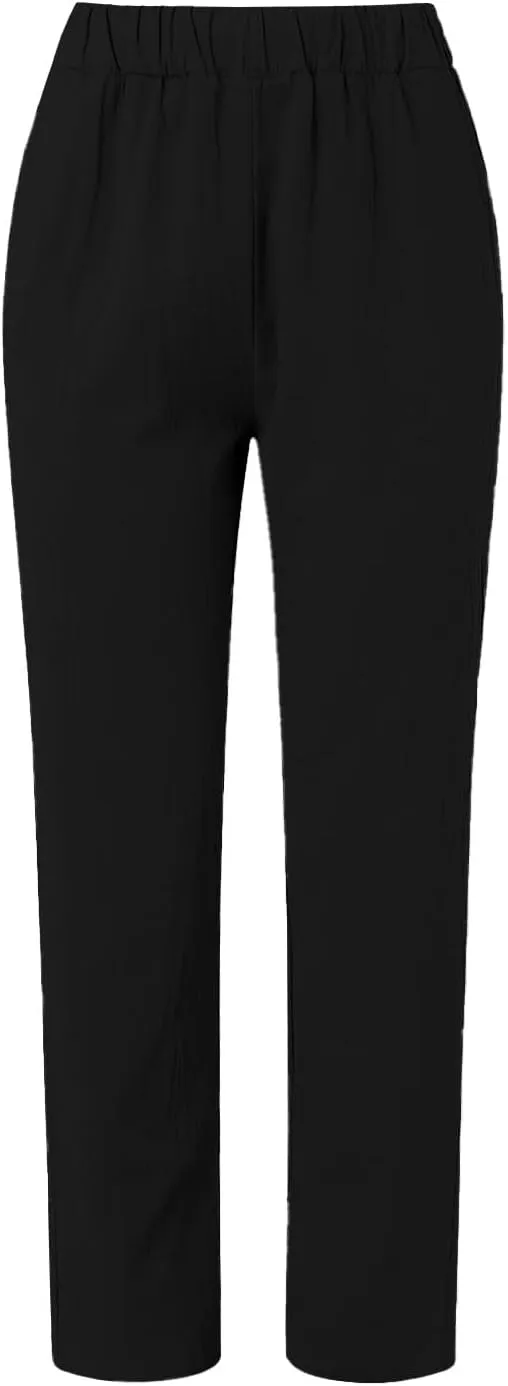 Side Button Pants Womens Striped Straight Leg Casual Pants Elastic Waist Baggy 2025 Trendy Trousers with Pockets