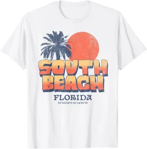 South Beach Miami Florida Retro Sunset Palm Tree Vintage T-Shirt