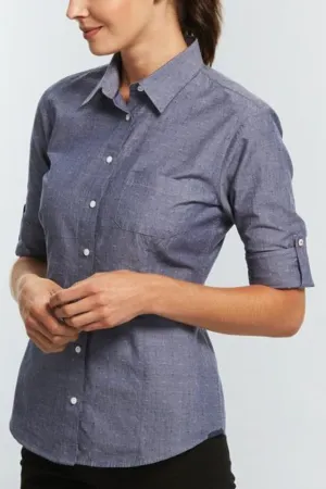 Spot Dobby Denim Womens Long Sleeve Hospitality Shirt - 1713WHL