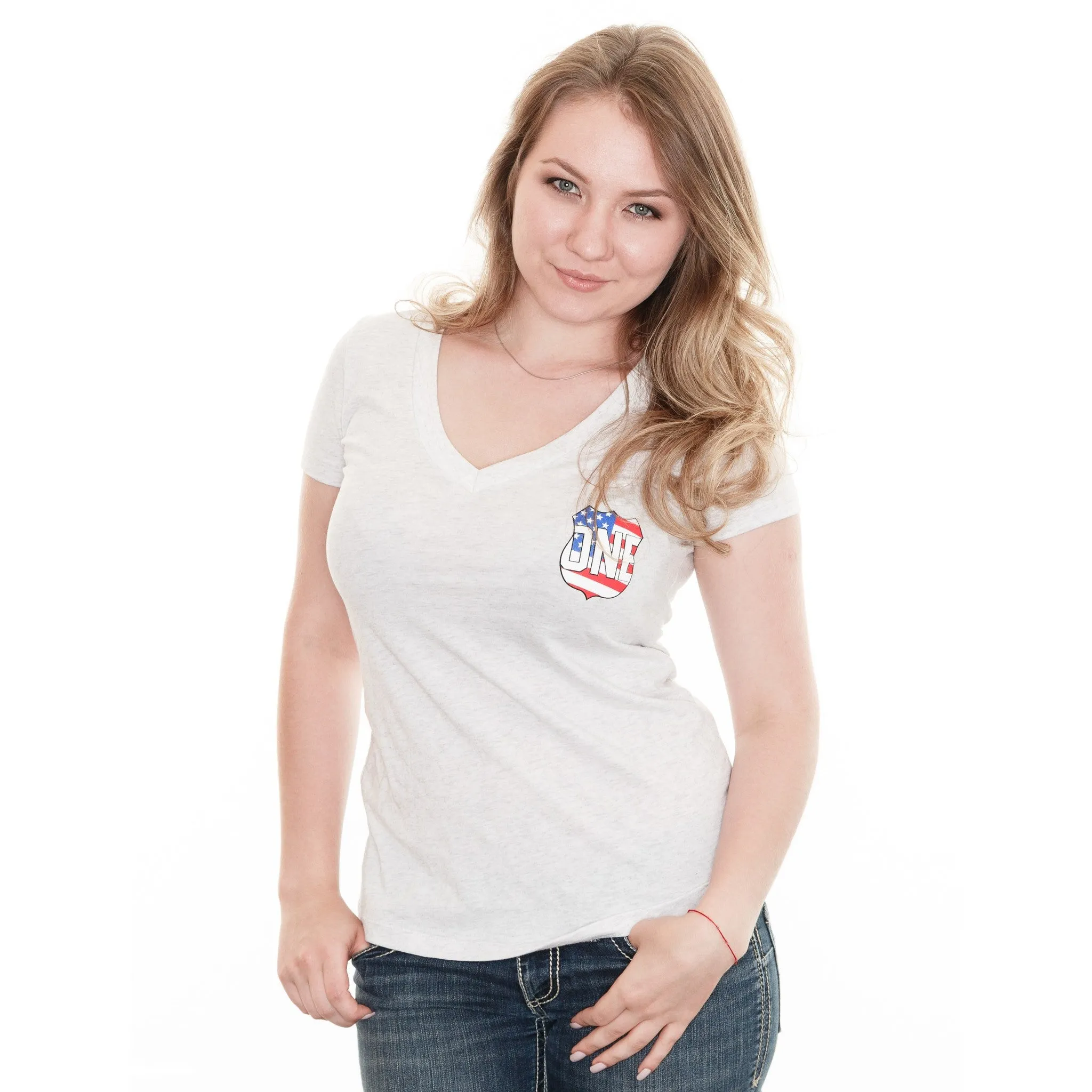 Star Spangled Hammered (Heather White) / Ladies Deep V-Neck Shirt
