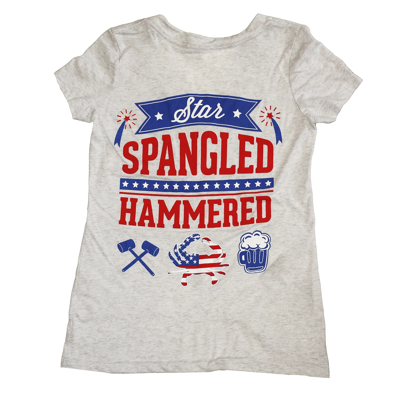 Star Spangled Hammered (Heather White) / Ladies Deep V-Neck Shirt