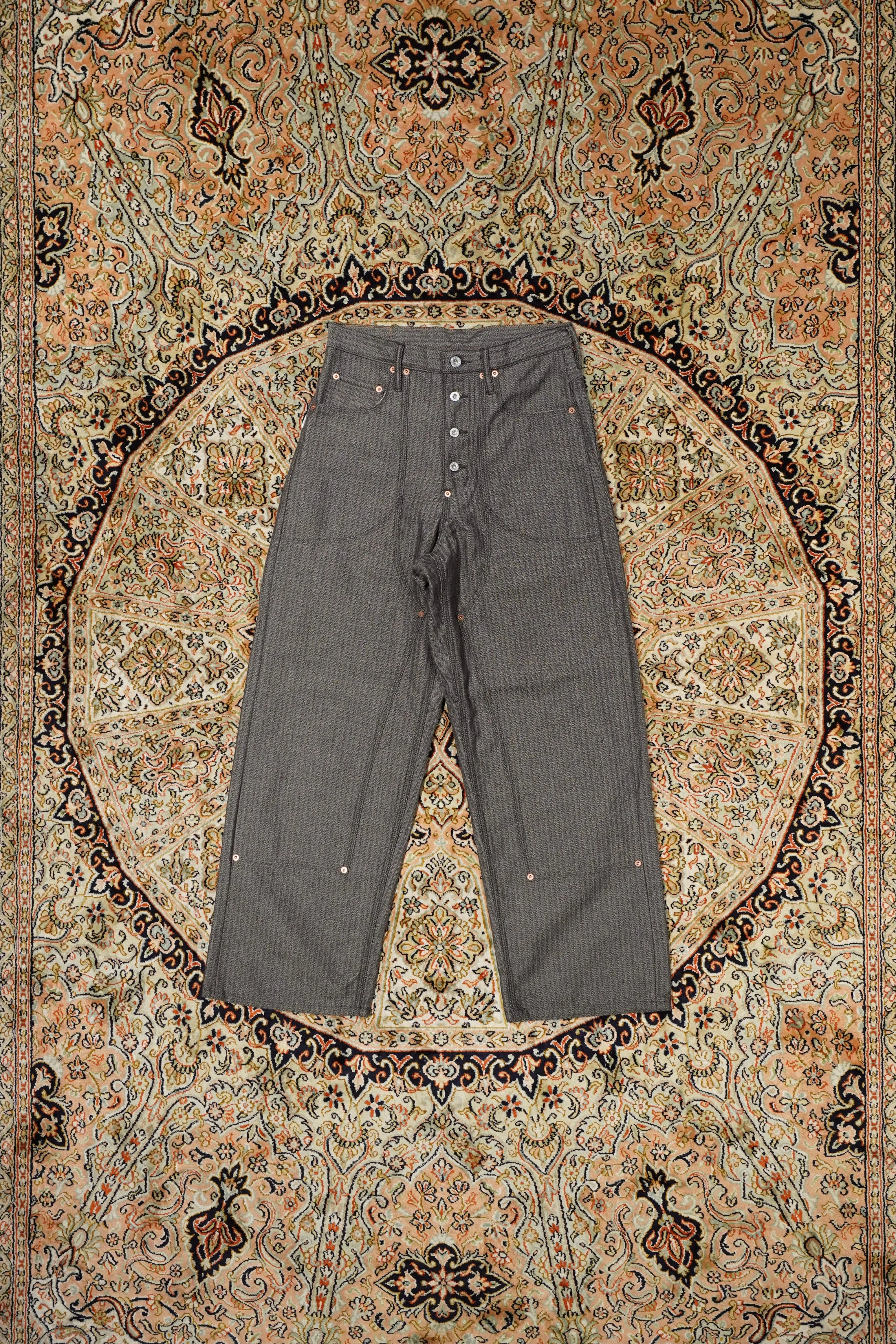 SUGARHILL HERRINGBONE DOUBLE KNEE DENIM PANTS (GRAY HERRINGBONE)