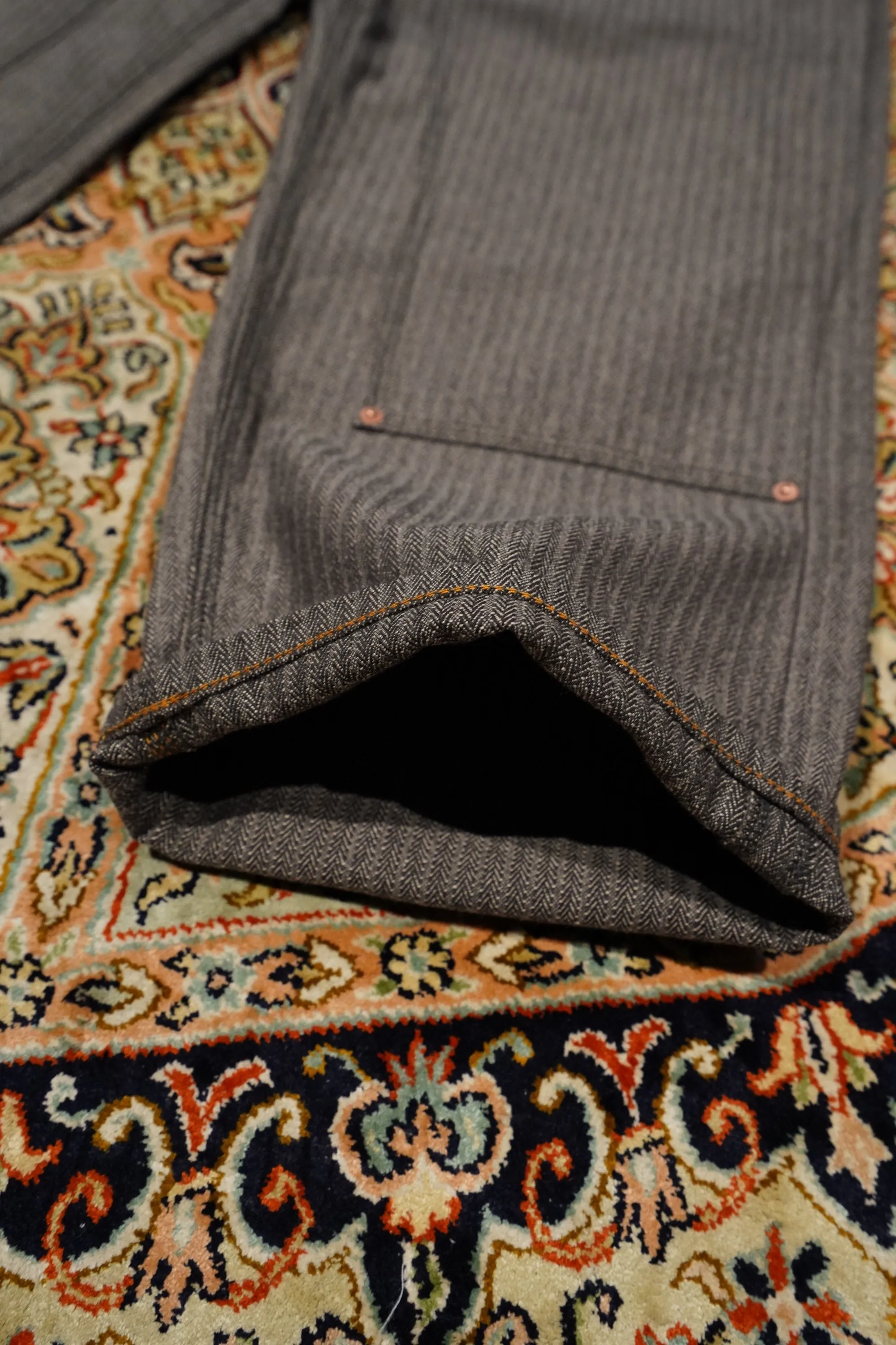 SUGARHILL HERRINGBONE DOUBLE KNEE DENIM PANTS (GRAY HERRINGBONE)