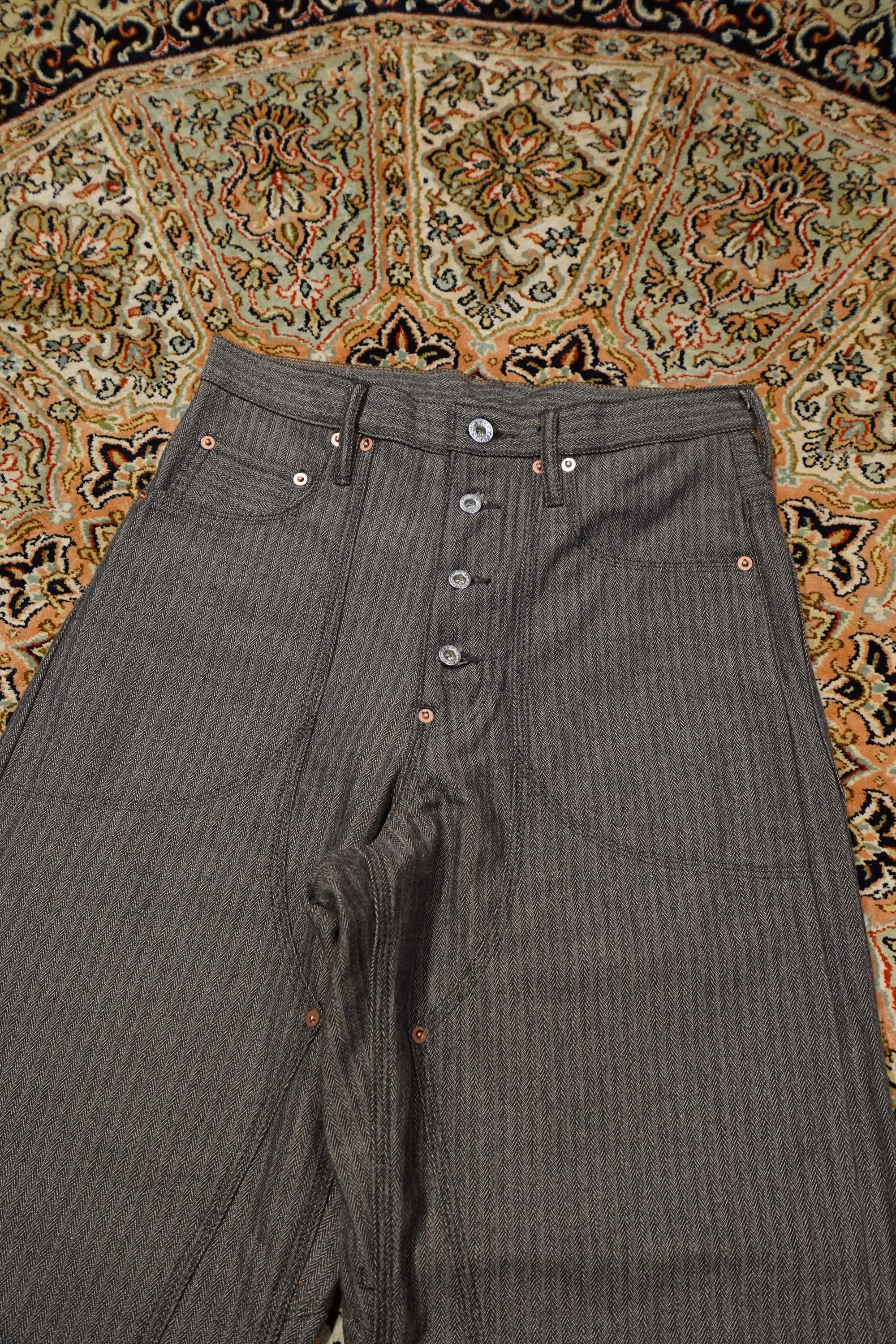 SUGARHILL HERRINGBONE DOUBLE KNEE DENIM PANTS (GRAY HERRINGBONE)