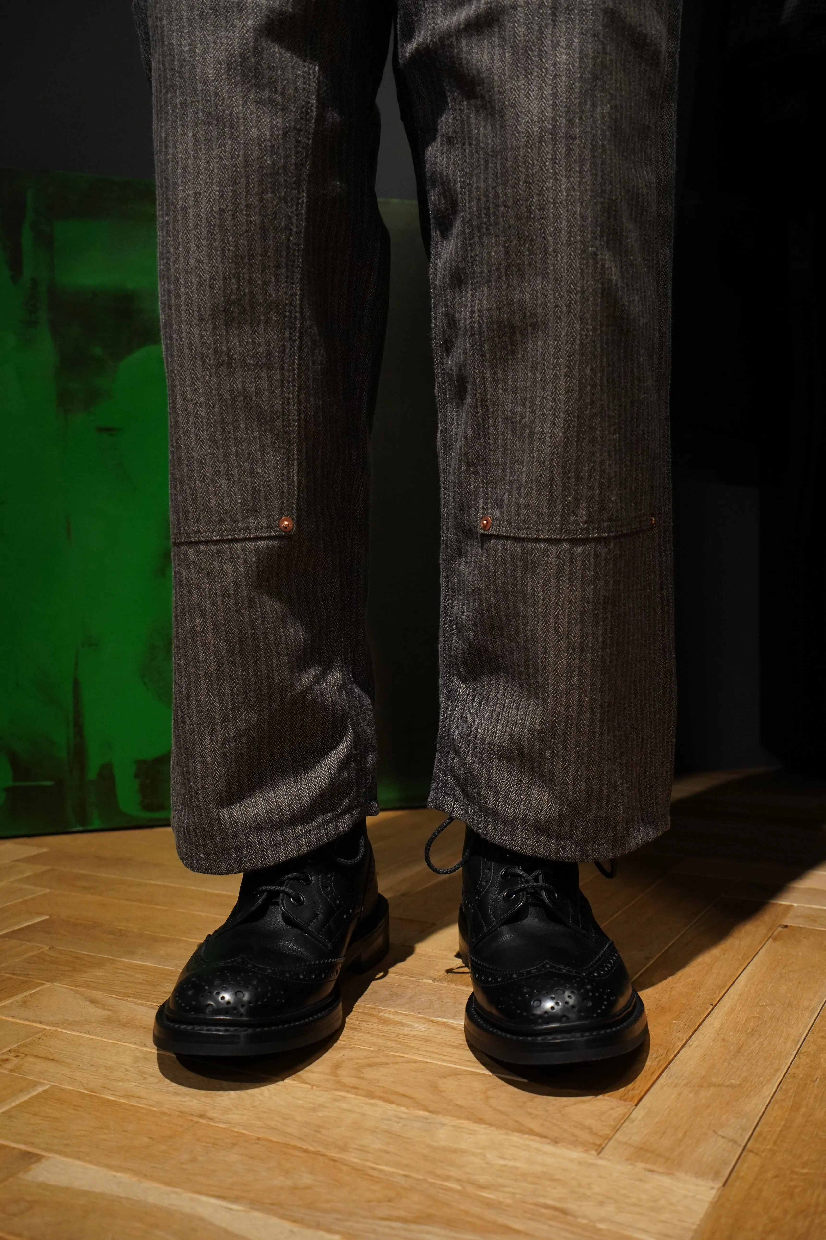 SUGARHILL HERRINGBONE DOUBLE KNEE DENIM PANTS (GRAY HERRINGBONE)
