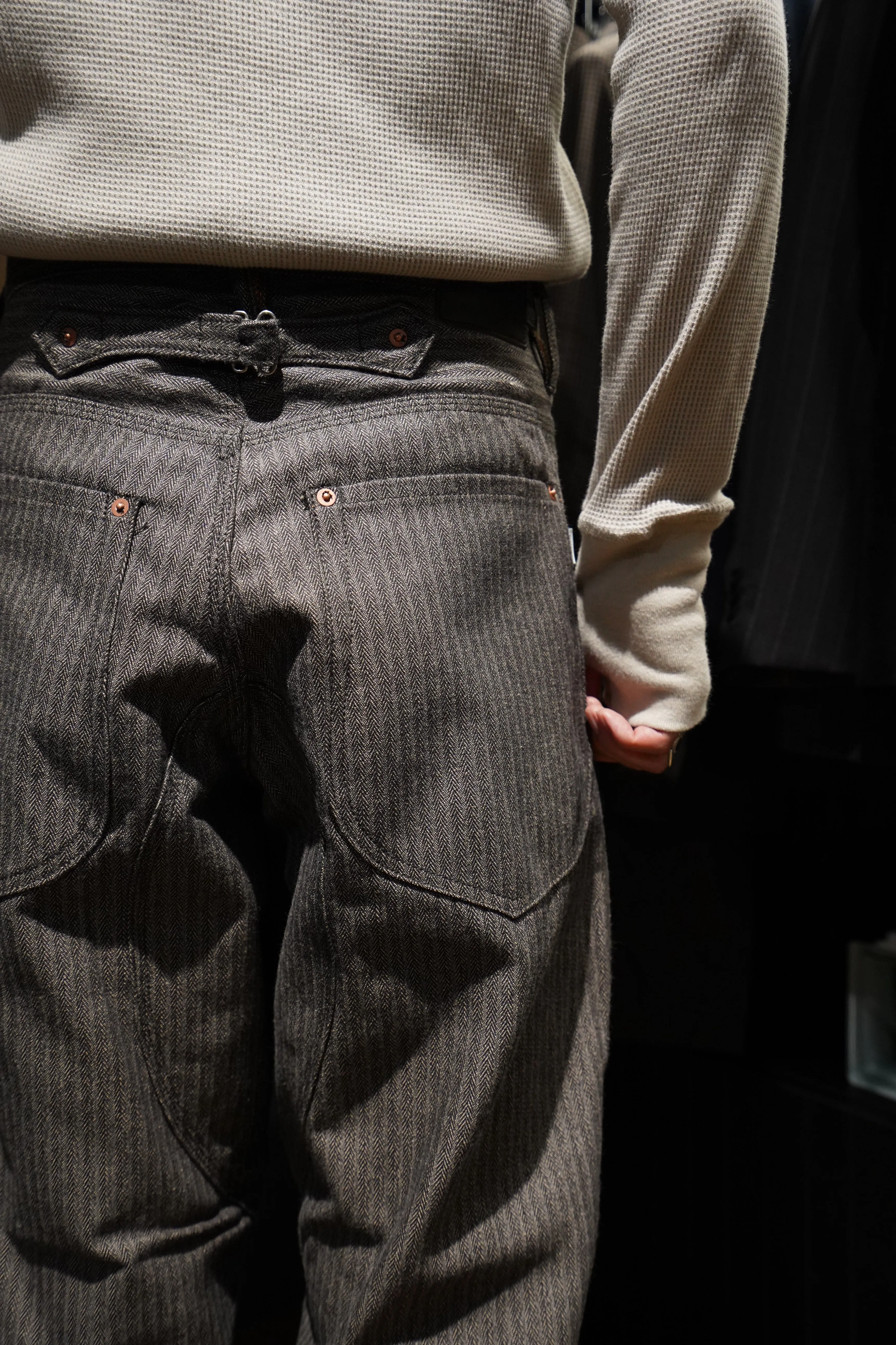 SUGARHILL HERRINGBONE DOUBLE KNEE DENIM PANTS (GRAY HERRINGBONE)