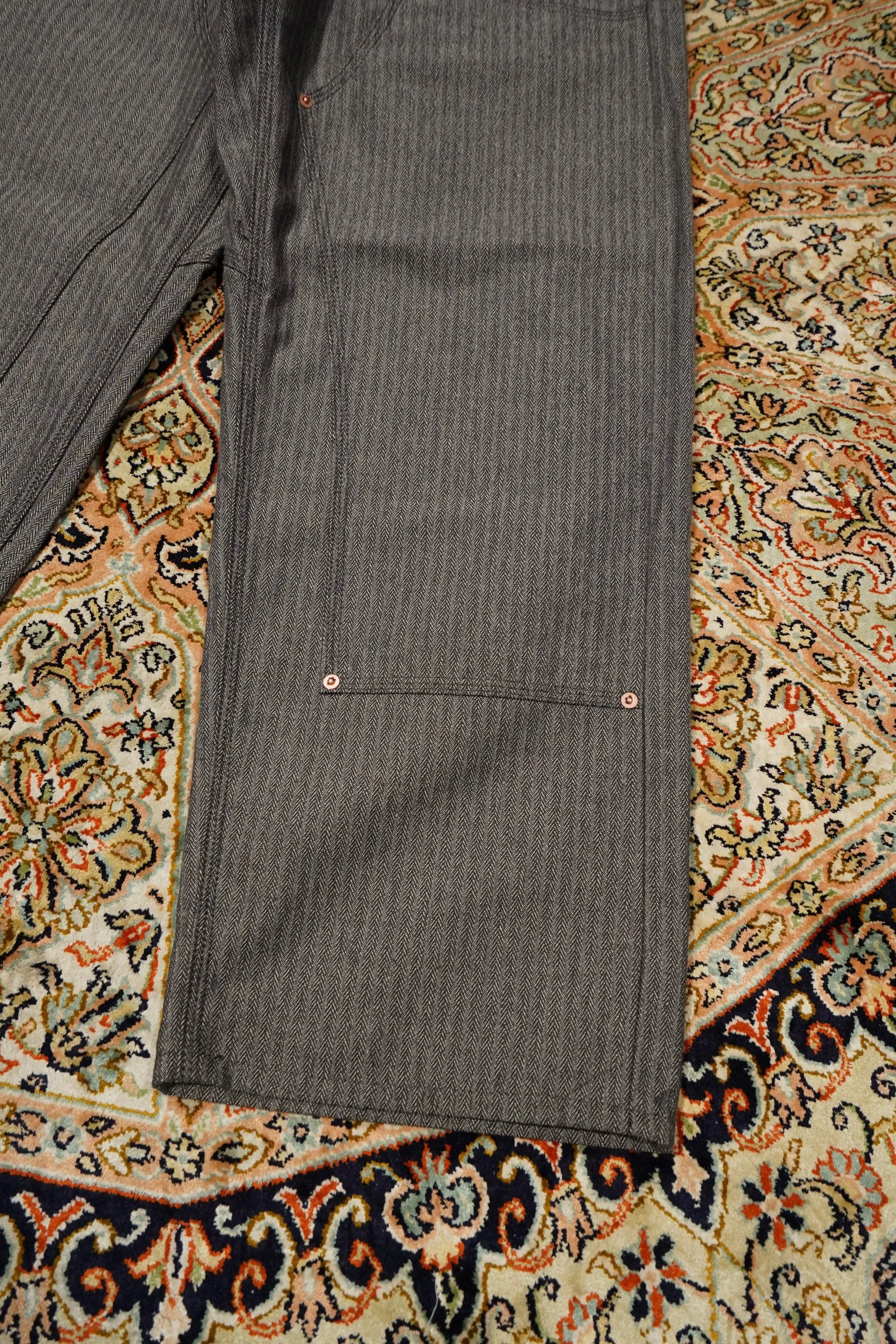 SUGARHILL HERRINGBONE DOUBLE KNEE DENIM PANTS (GRAY HERRINGBONE)