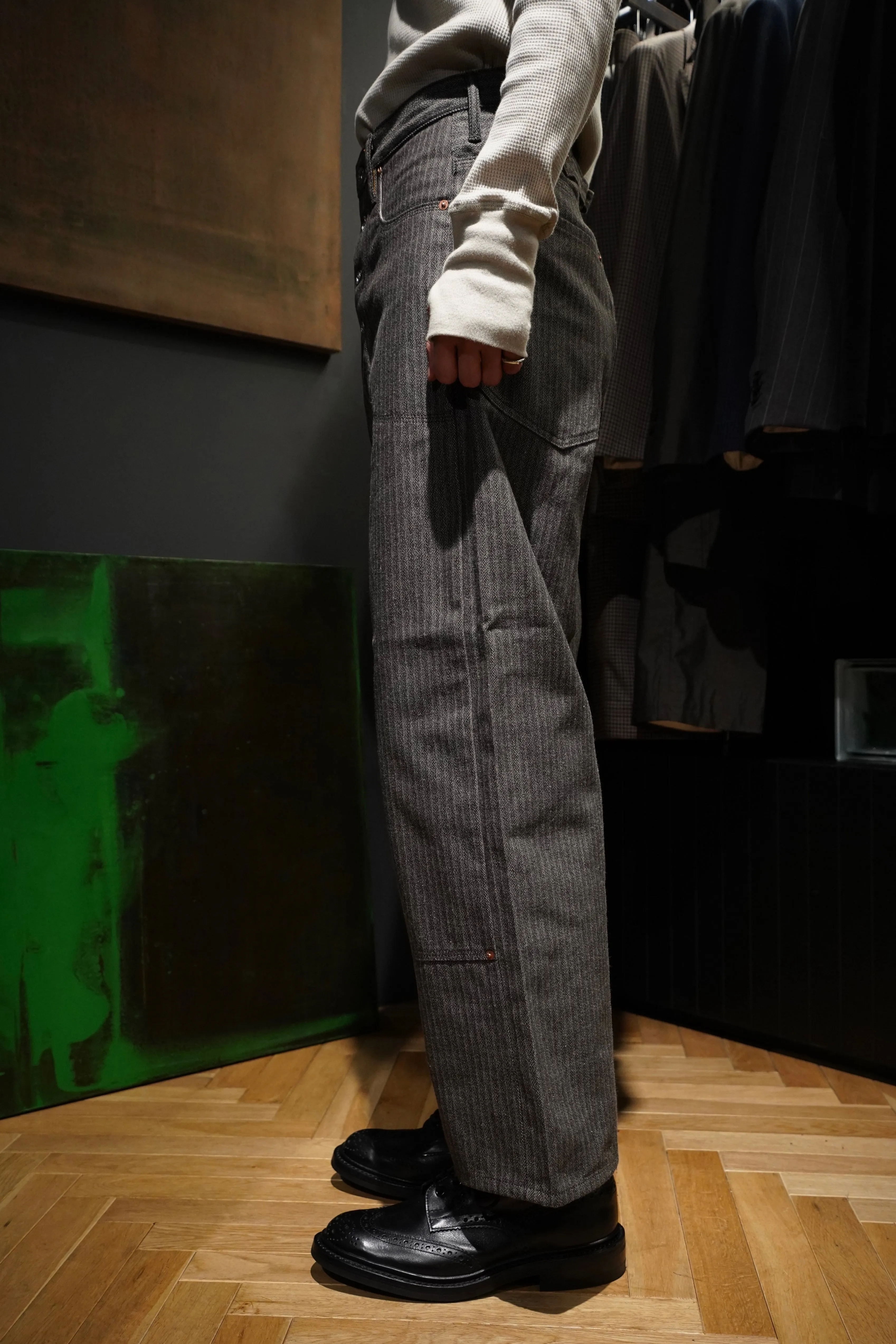 SUGARHILL HERRINGBONE DOUBLE KNEE DENIM PANTS (GRAY HERRINGBONE)