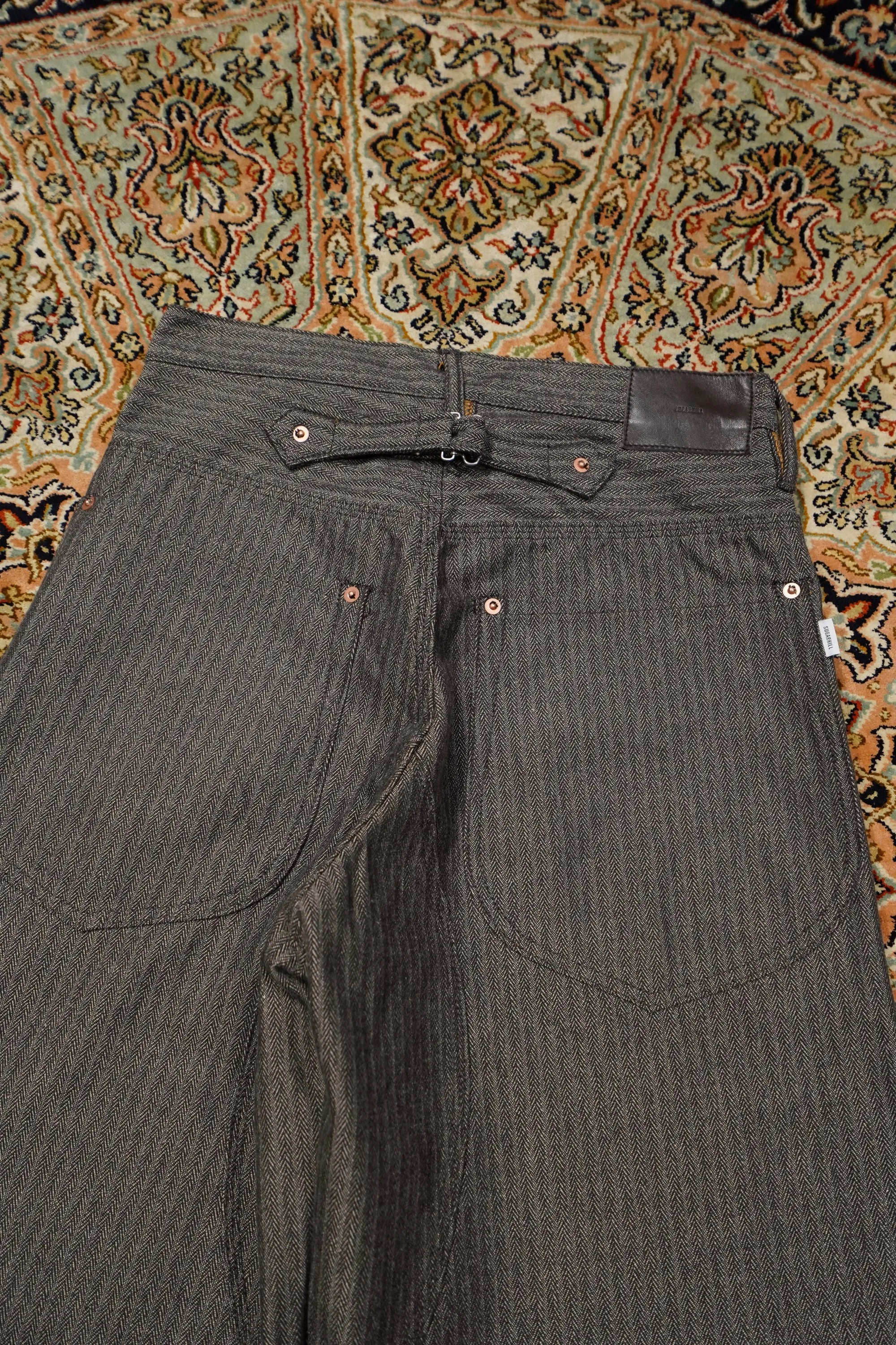 SUGARHILL HERRINGBONE DOUBLE KNEE DENIM PANTS (GRAY HERRINGBONE)