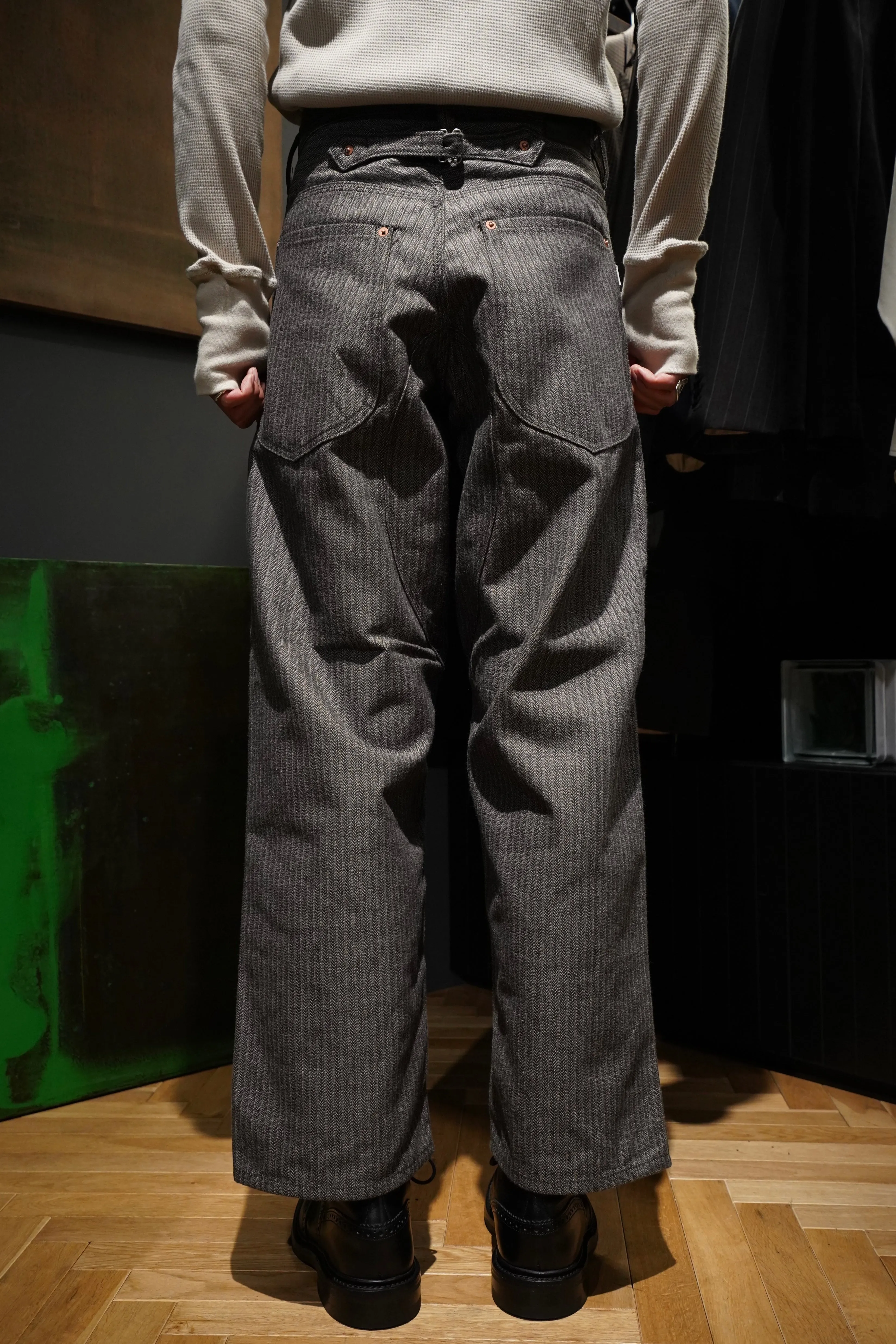 SUGARHILL HERRINGBONE DOUBLE KNEE DENIM PANTS (GRAY HERRINGBONE)