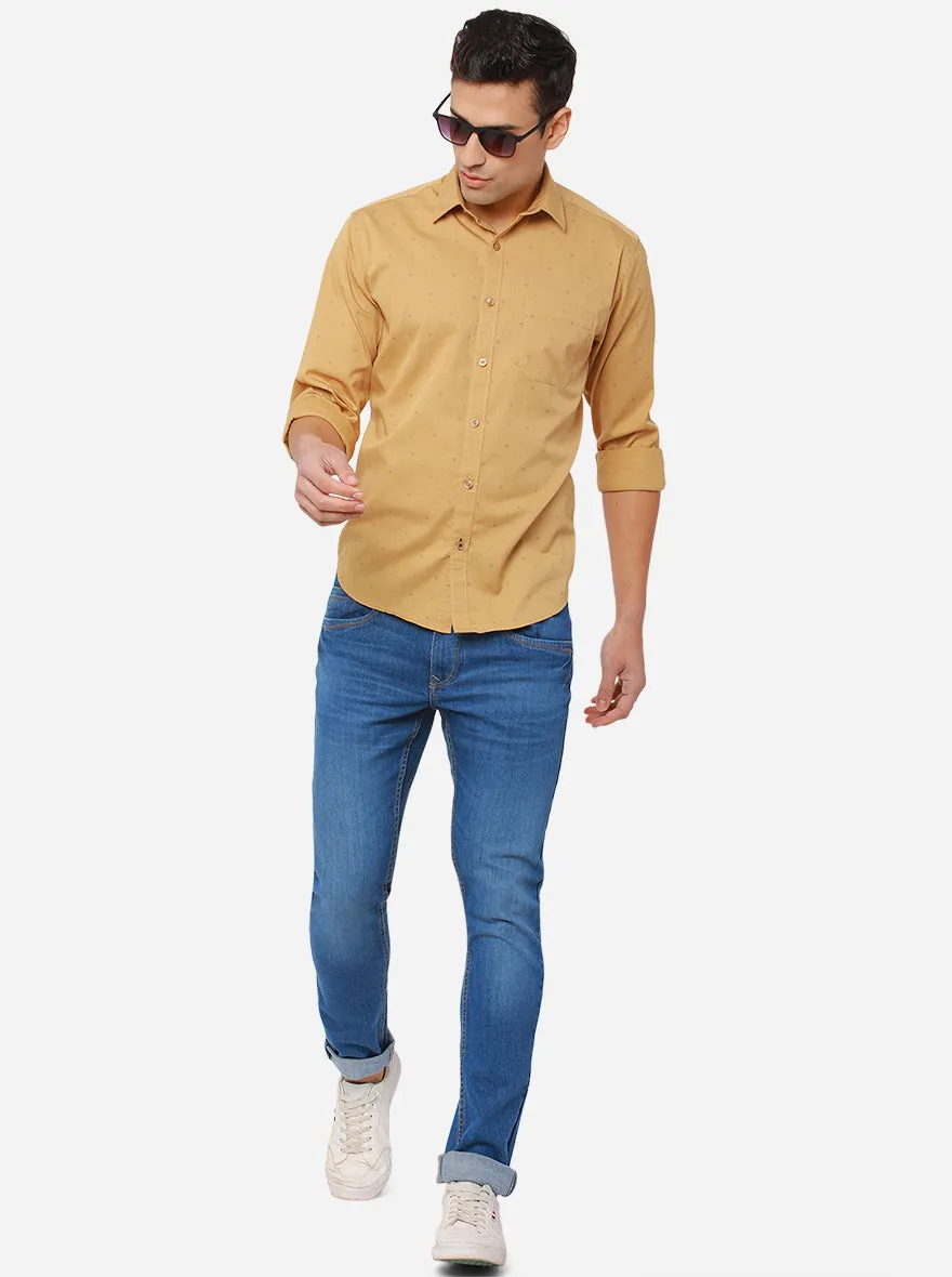 Taffy Yellow Printed Slim Fit Casual Shirt | Greenfibre