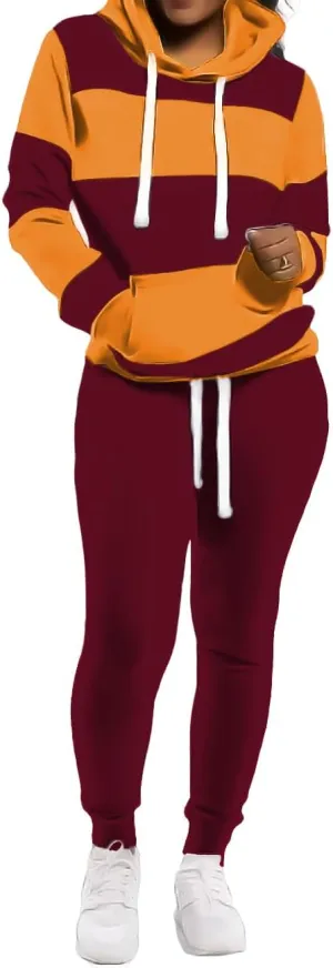 TOPONSKY Womens 2 Piece Tracksuit Long Sleeve Warm Up Outfit Patchwork Pants Set