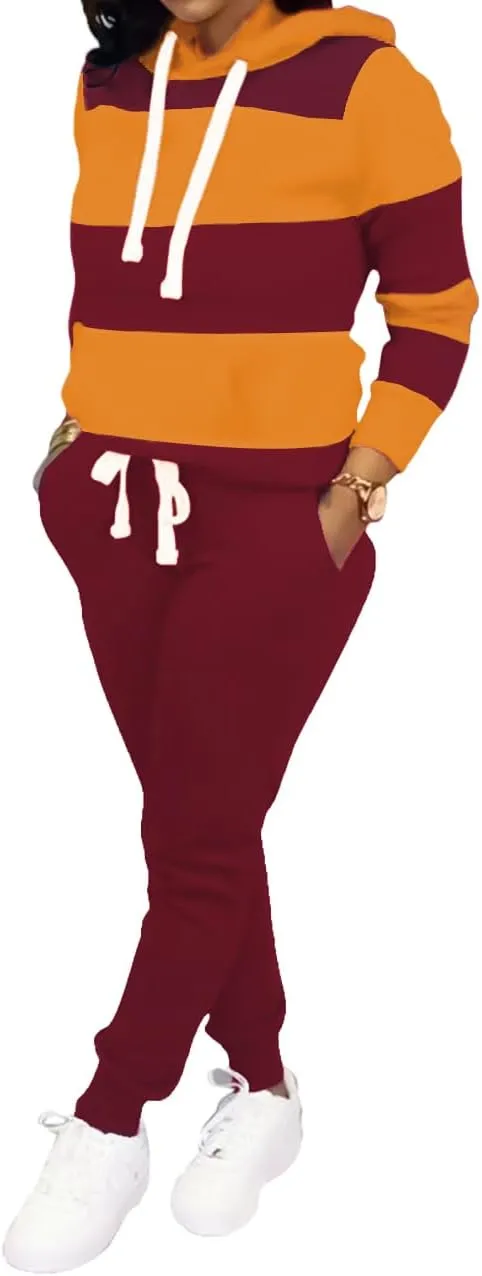 TOPONSKY Womens 2 Piece Tracksuit Long Sleeve Warm Up Outfit Patchwork Pants Set
