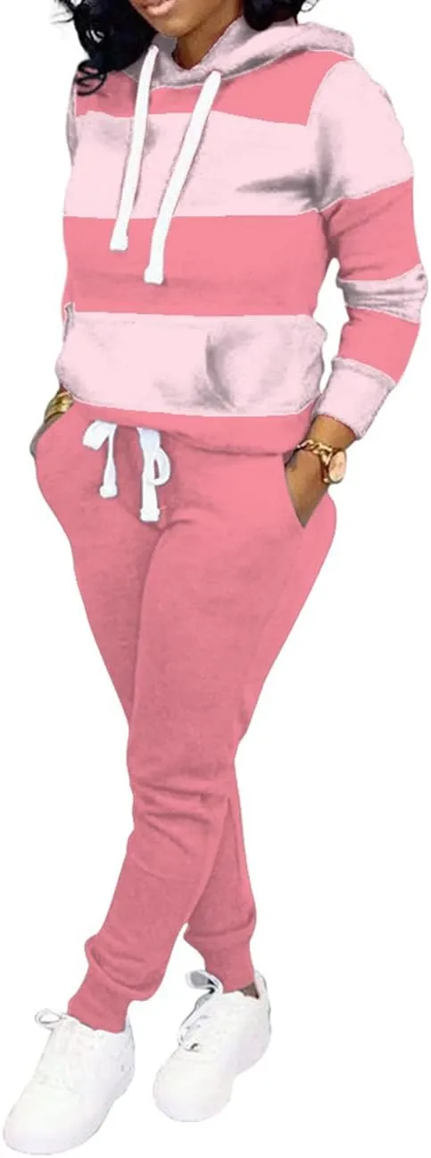 TOPONSKY Womens 2 Piece Tracksuit Long Sleeve Warm Up Outfit Patchwork Pants Set