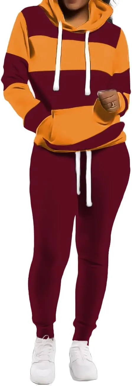 TOPONSKY Womens 2 Piece Tracksuit Long Sleeve Warm Up Outfit Patchwork Pants Set