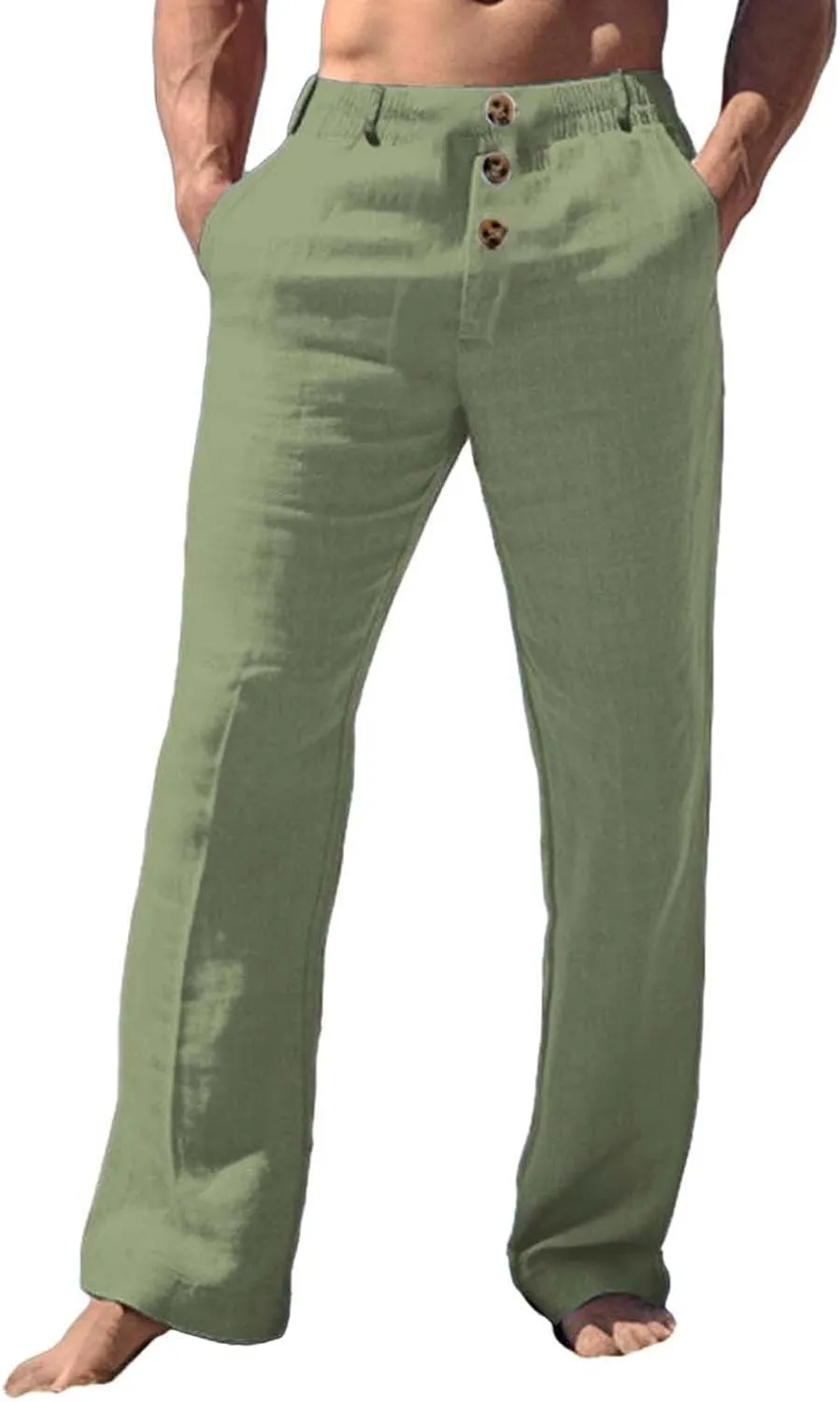 Tready Cruise Wear for Men Linen Cotton Straight Wide Leg Casual Trousers Summer Breathable Beach Yoga Pant with Pockets