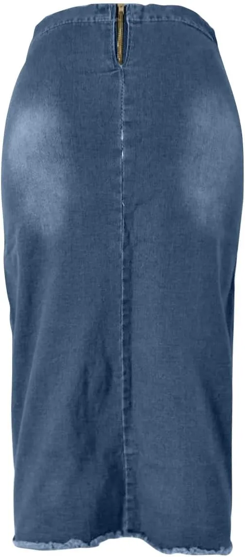Trendy Tie Up Denim Skirt for Women Split High Waist Stretch Jean Midi Skirt Casual Slim Fit Long Pencil Skirt