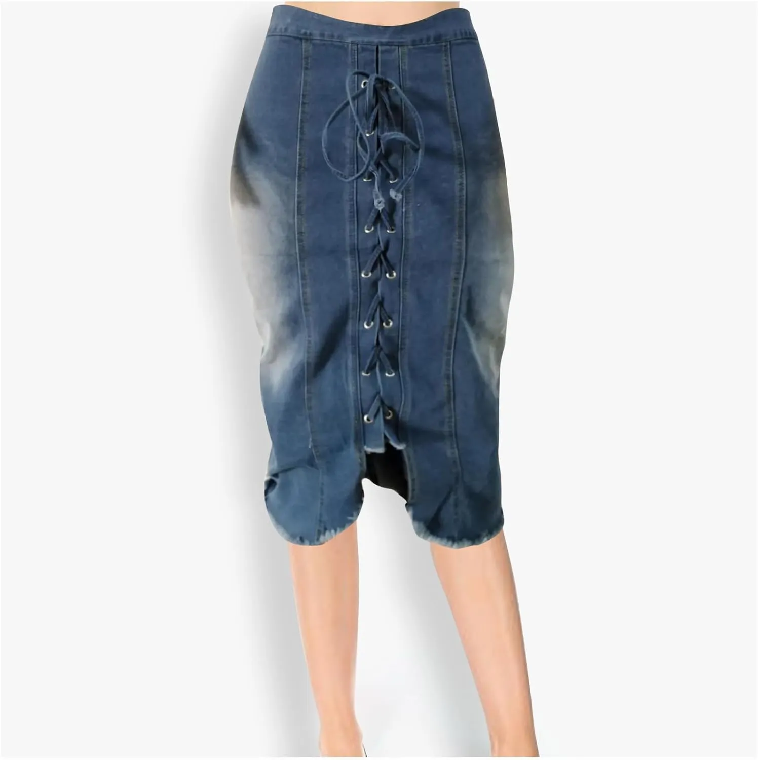 Trendy Tie Up Denim Skirt for Women Split High Waist Stretch Jean Midi Skirt Casual Slim Fit Long Pencil Skirt