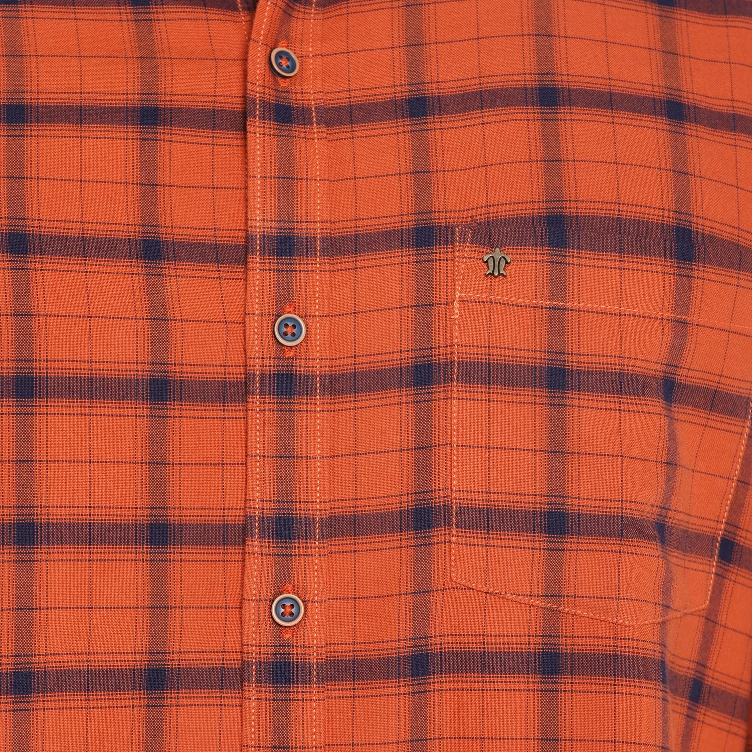 Turtle Men Orange Cotton Checked Slim Fit Shirts