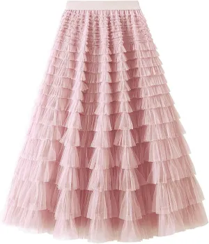 Tutu Skirt for Women Midi Tullu Skirt Bubble Fairy Skirt High Waisted Long Skirt A Line Tiered Tutus Puffy Maxi Skirt