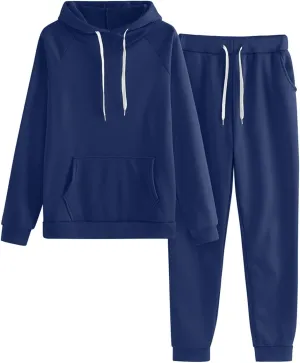 Two Piece Sets for Women Long Sleeve Crewneck Color Block Pants Sweatshirt and Wide Leg Sweatpant Outfits