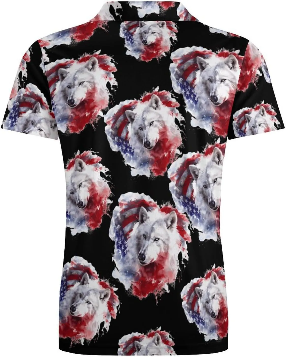 U.S. Wolf Flag Men's Polo Shirt Short Sleeve Casual Athletic Quick Dry Golf T-Shirts