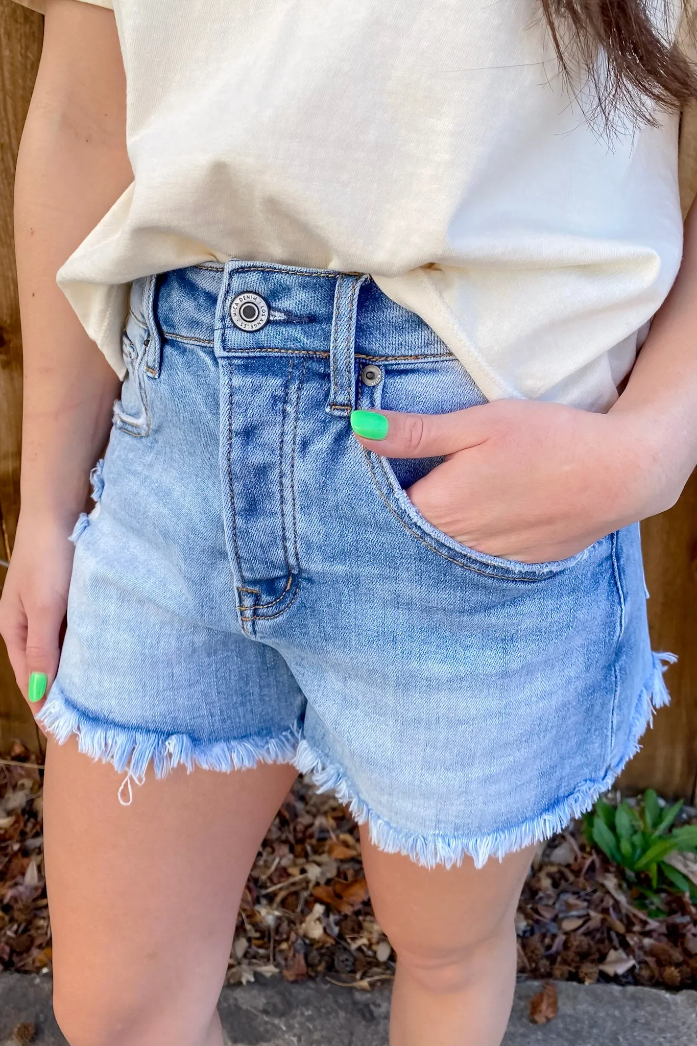 Very Azure Super High Distressed Denim Shorts by Mica