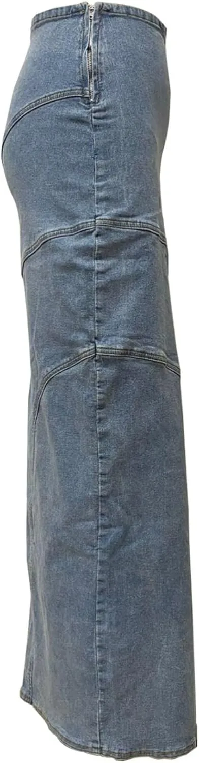 Voghtic Long Denim Skirts for Women Sexy High Split Pencil Maxi Jean Skirt Casual Streetwear