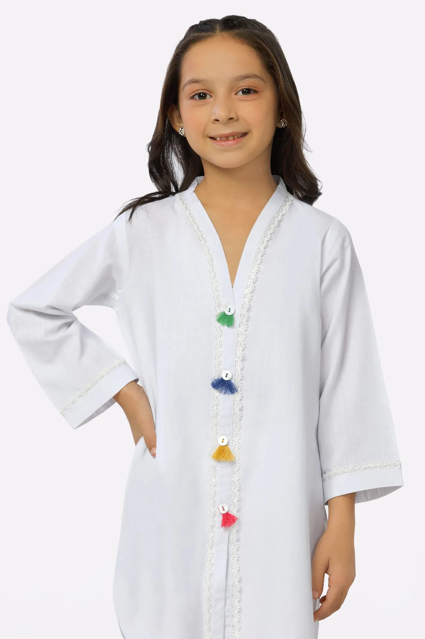White Chambray Dyed Girls Kurti