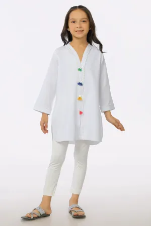 White Chambray Dyed Girls Kurti