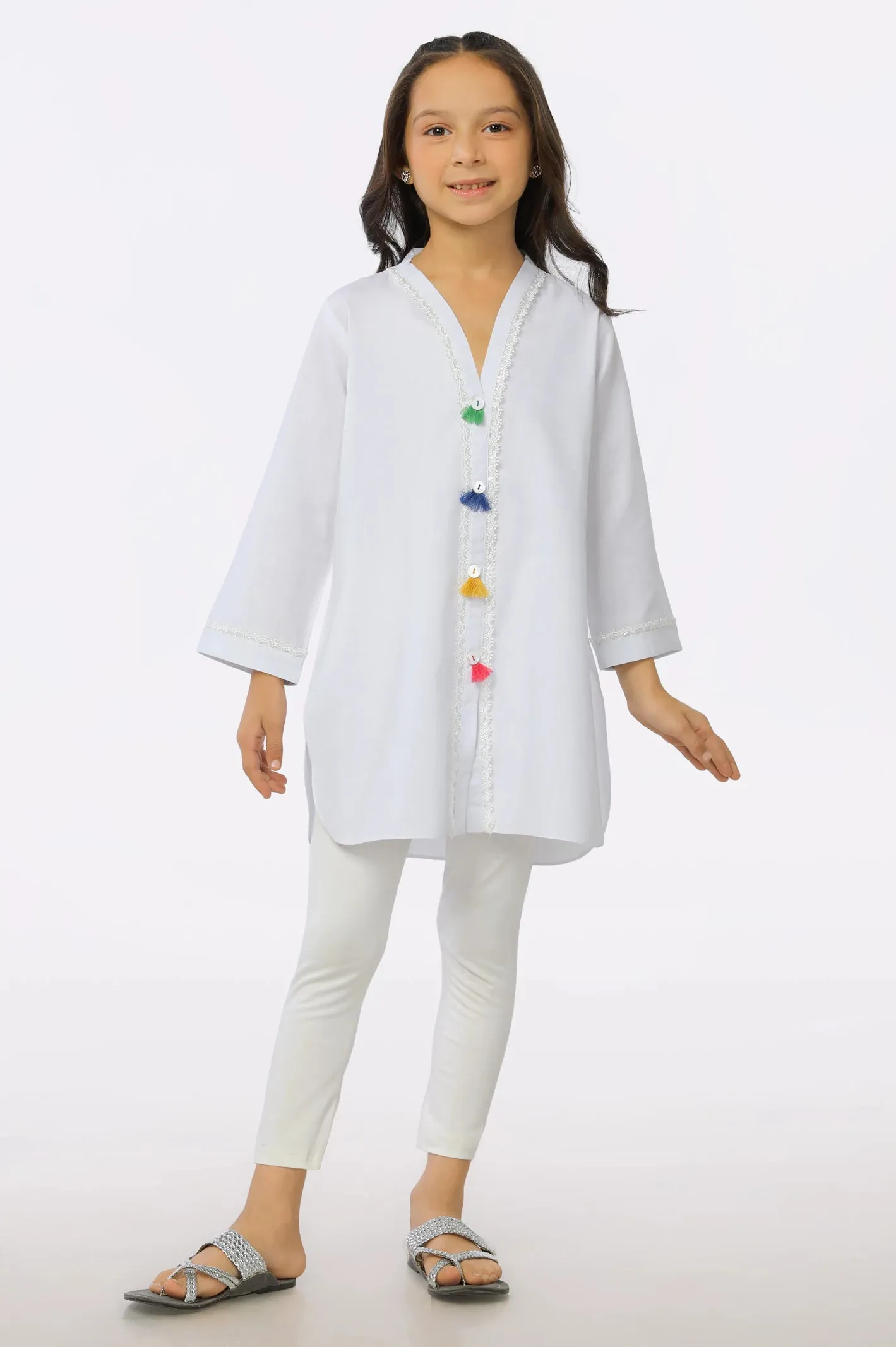 White Chambray Dyed Girls Kurti