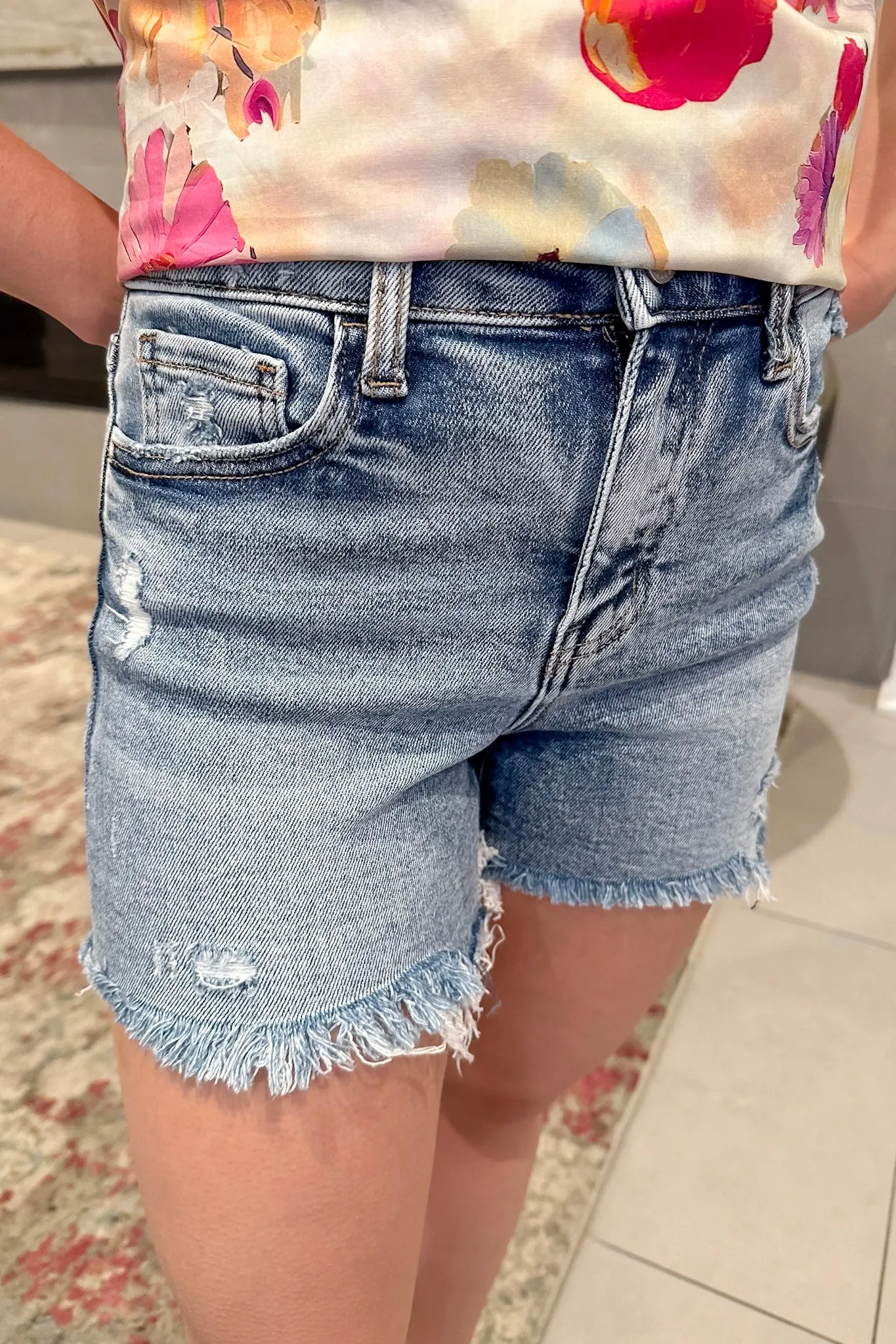Wicklow High Rise Distressed Denim Shorts by Lovervet