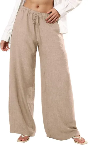 Wide Leg Linen Pants for Women Loose Drawstring High Waisted Palazzo Pants with Pockets Summer Causal Yoga Work Pants