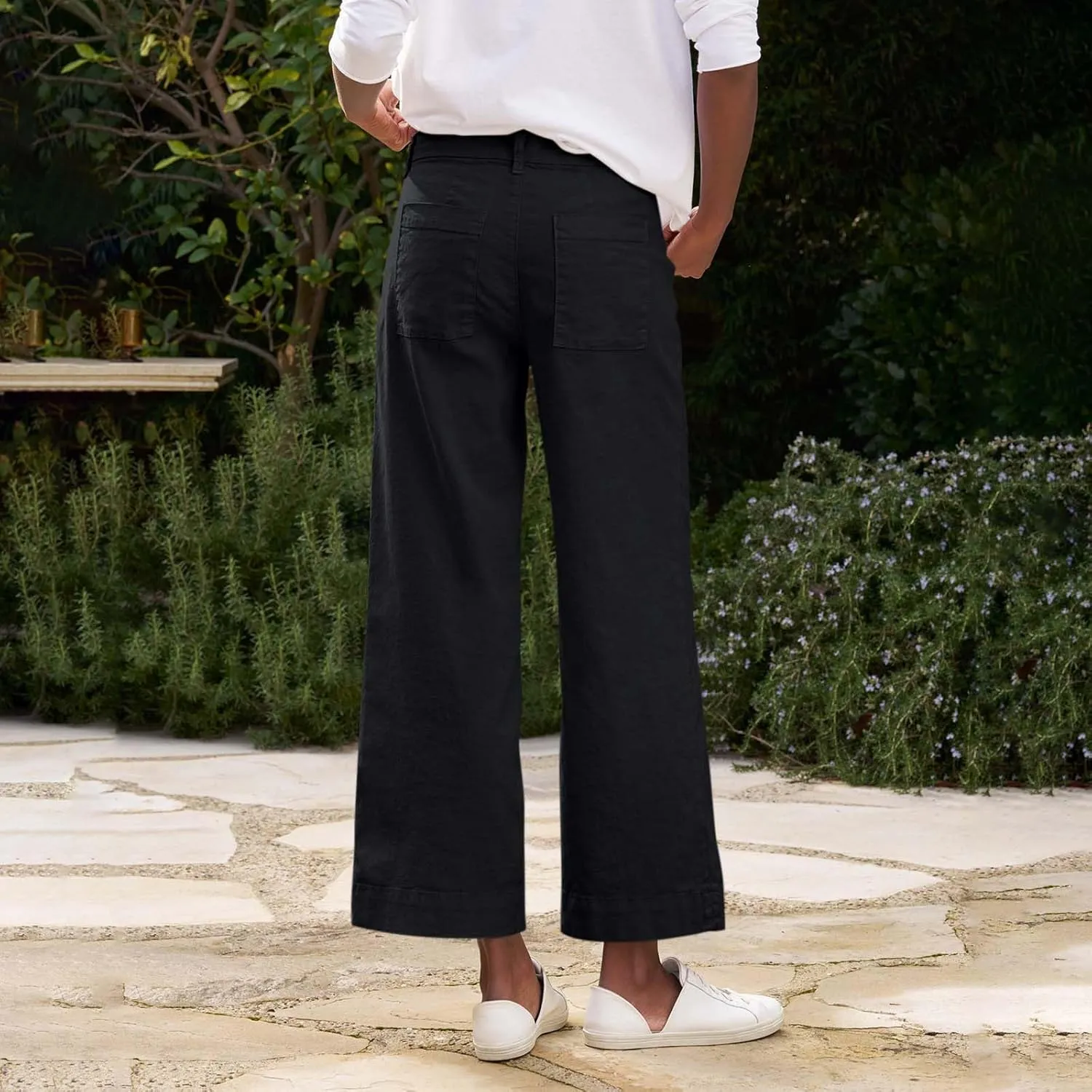 Wide Leg Pants for Women 2025 Summer Casual Straight Leg Crop Pants with Pockets Loose Fit Breathable Vacation Trouser