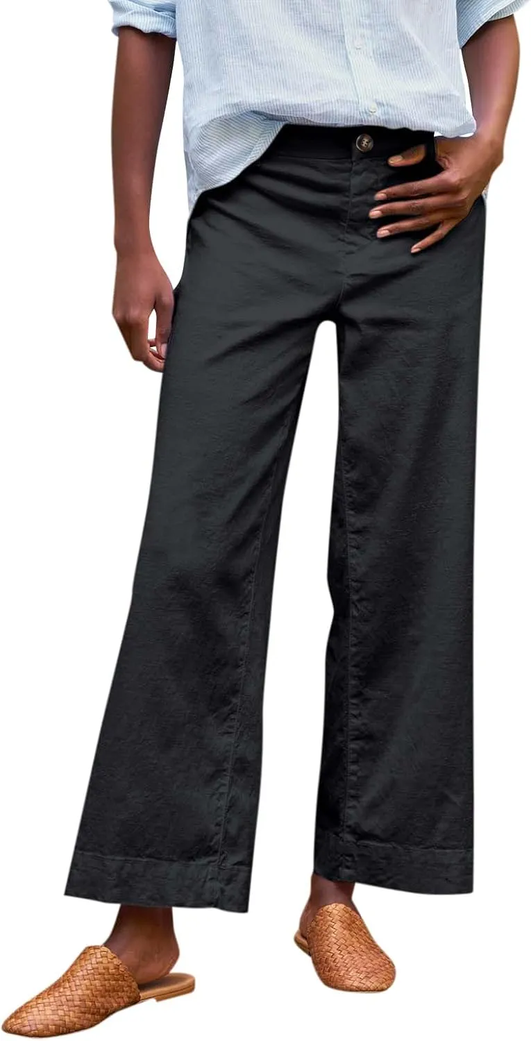 Wide Leg Pants for Women 2025 Summer Casual Straight Leg Crop Pants with Pockets Loose Fit Breathable Vacation Trouser