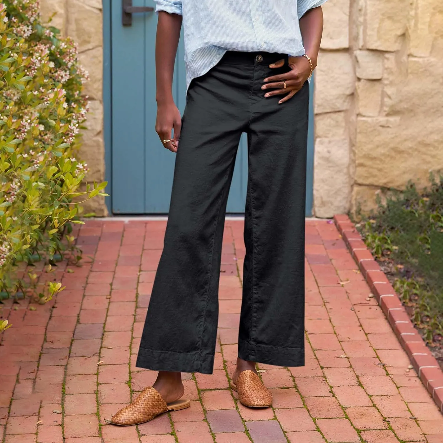 Wide Leg Pants for Women 2025 Summer Casual Straight Leg Crop Pants with Pockets Loose Fit Breathable Vacation Trouser