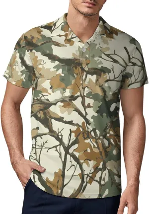 Winter Tree Camouflage Men's Polo Shirt Short Sleeve Casual Athletic Quick Dry Golf T-Shirts