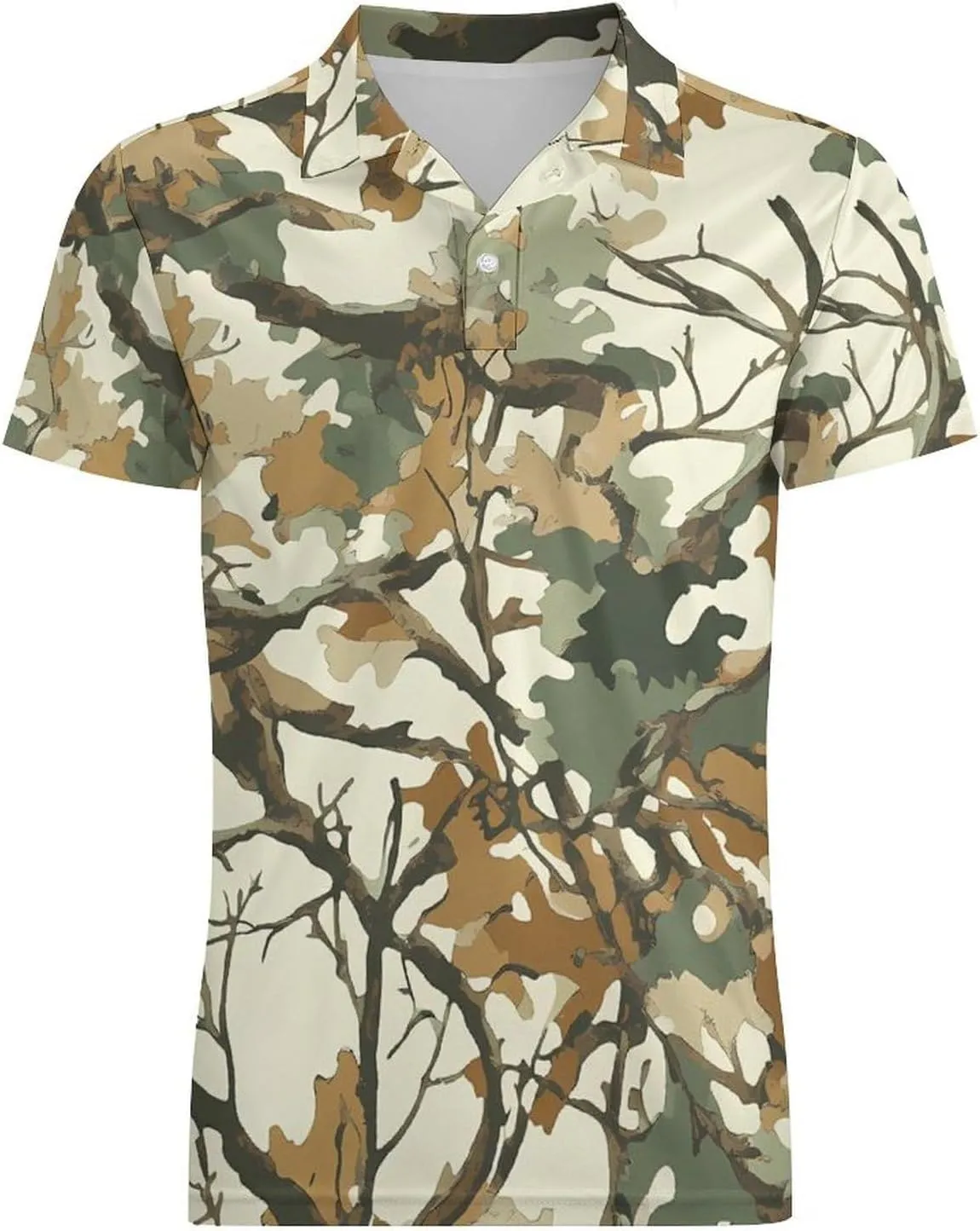 Winter Tree Camouflage Men's Polo Shirt Short Sleeve Casual Athletic Quick Dry Golf T-Shirts