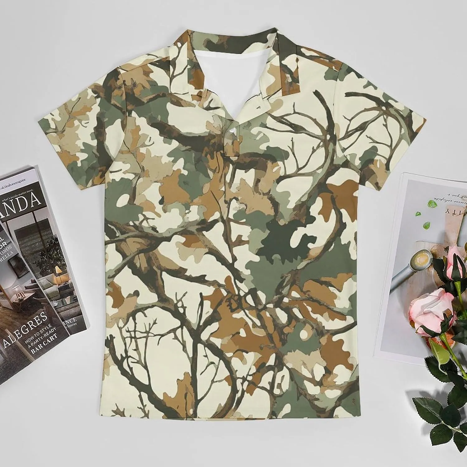 Winter Tree Camouflage Men's Polo Shirt Short Sleeve Casual Athletic Quick Dry Golf T-Shirts