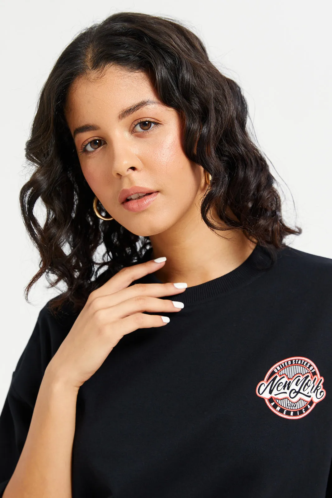 Woman Black Printed Active Top