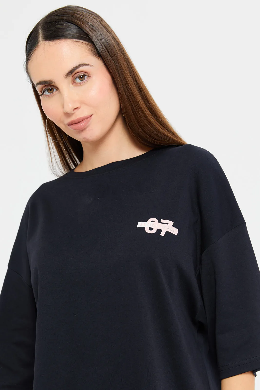 Women Black Printed Oversize T-Shirt