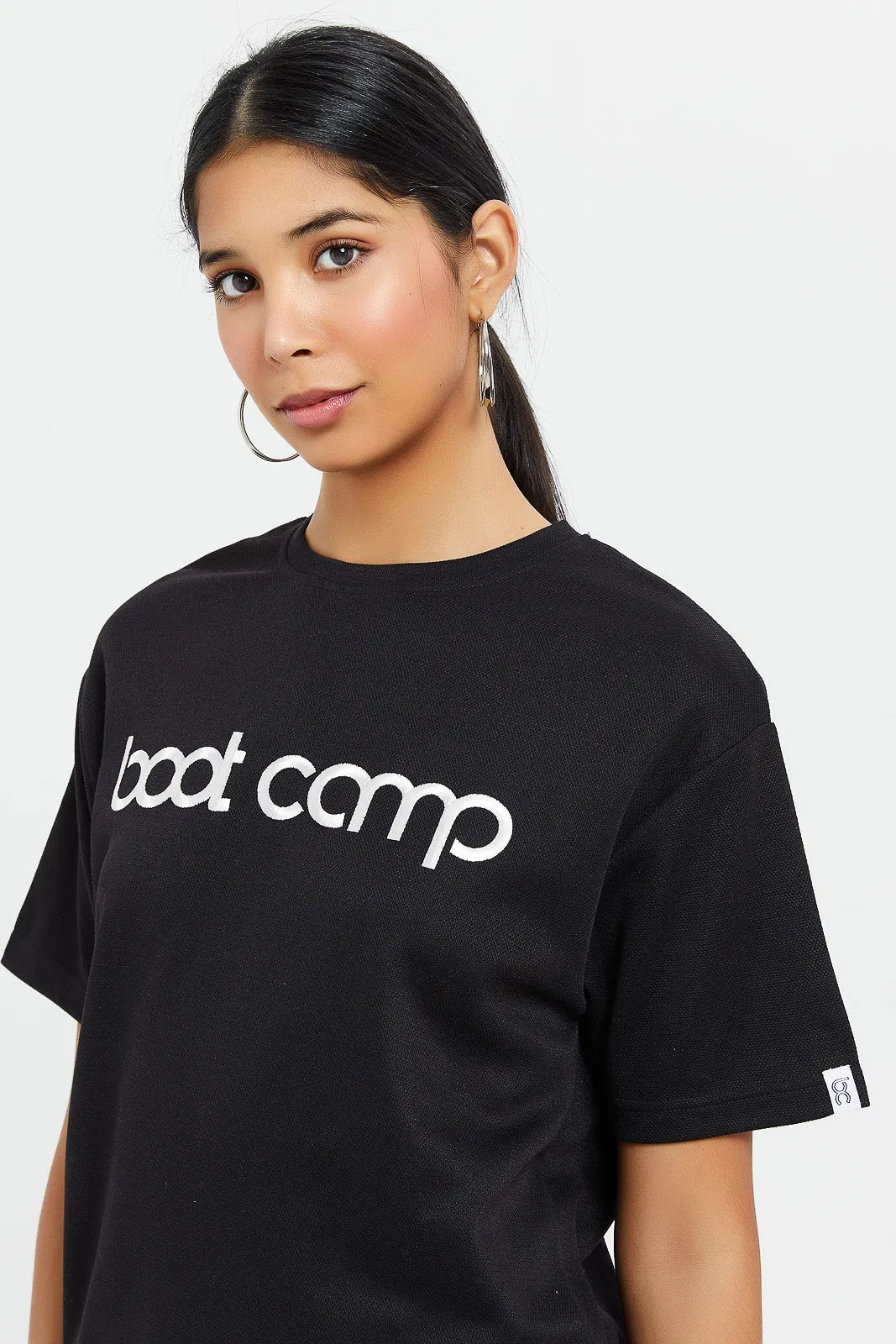 Women Black Printed Oversized T-Shirt