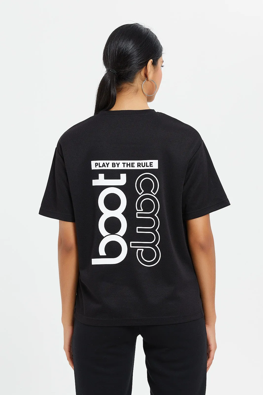 Women Black Printed Oversized T-Shirt