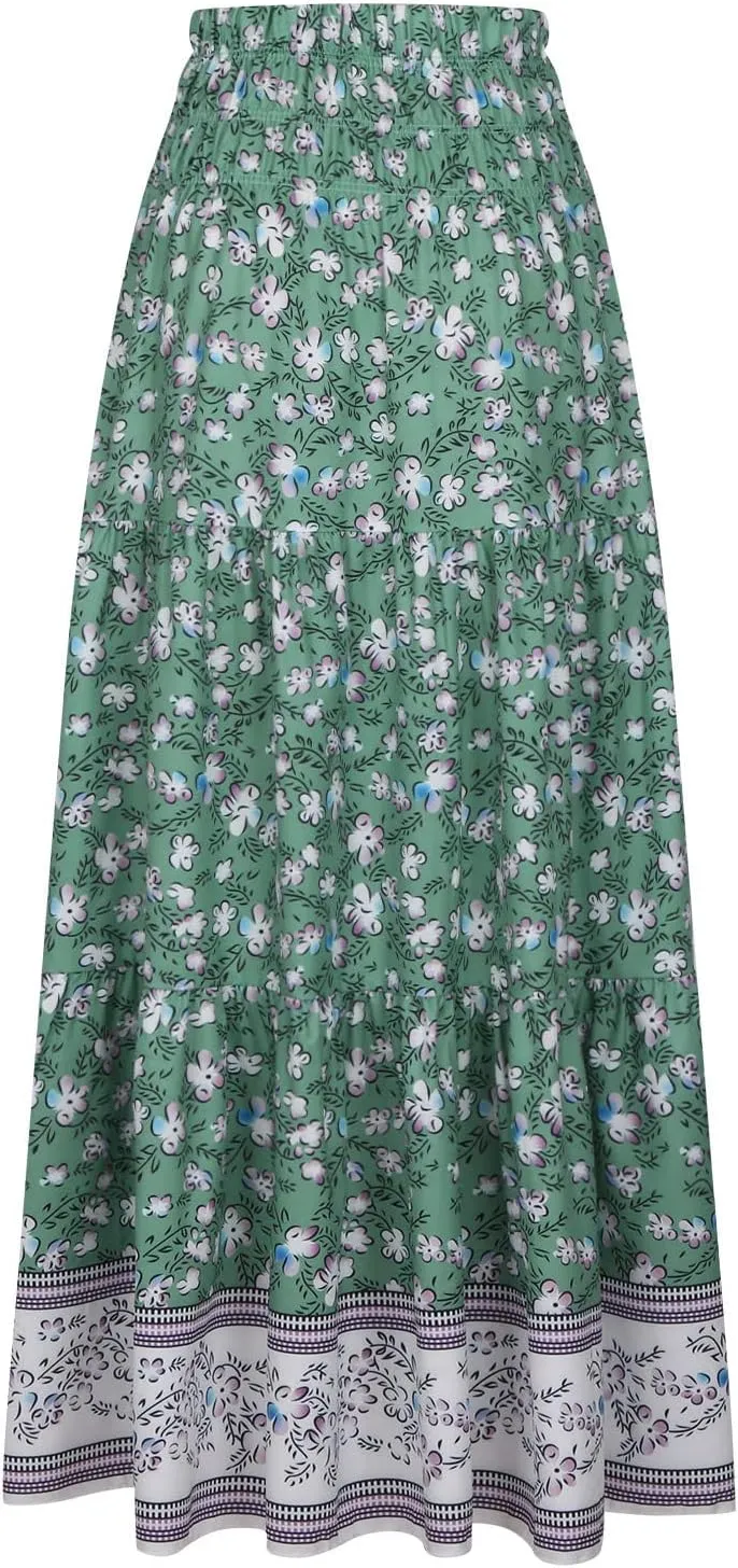 Women Boho Skirts Flowy Maxi Skirt A Line Midi Skirts Vintage Floral Skirts Casual Summer Skirt Comfy Beach Skirt