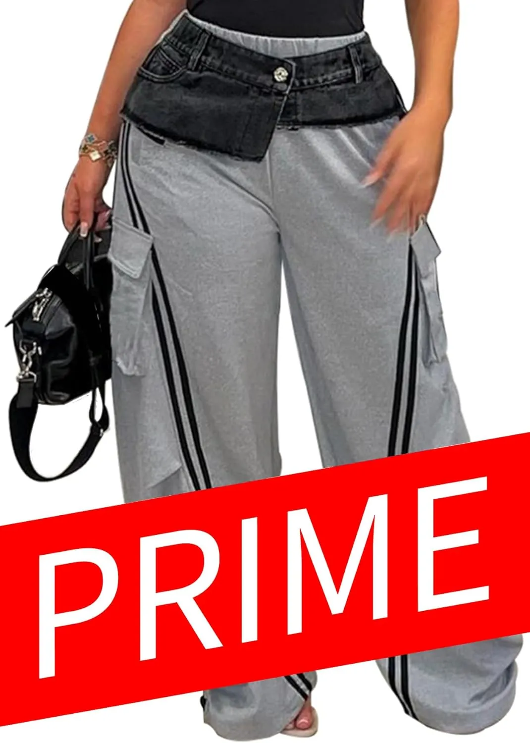 Women Cargo Sweatpants Denim High Waisted Baggy Wide Leg Boyfriend Loose Striped Pants Y2k