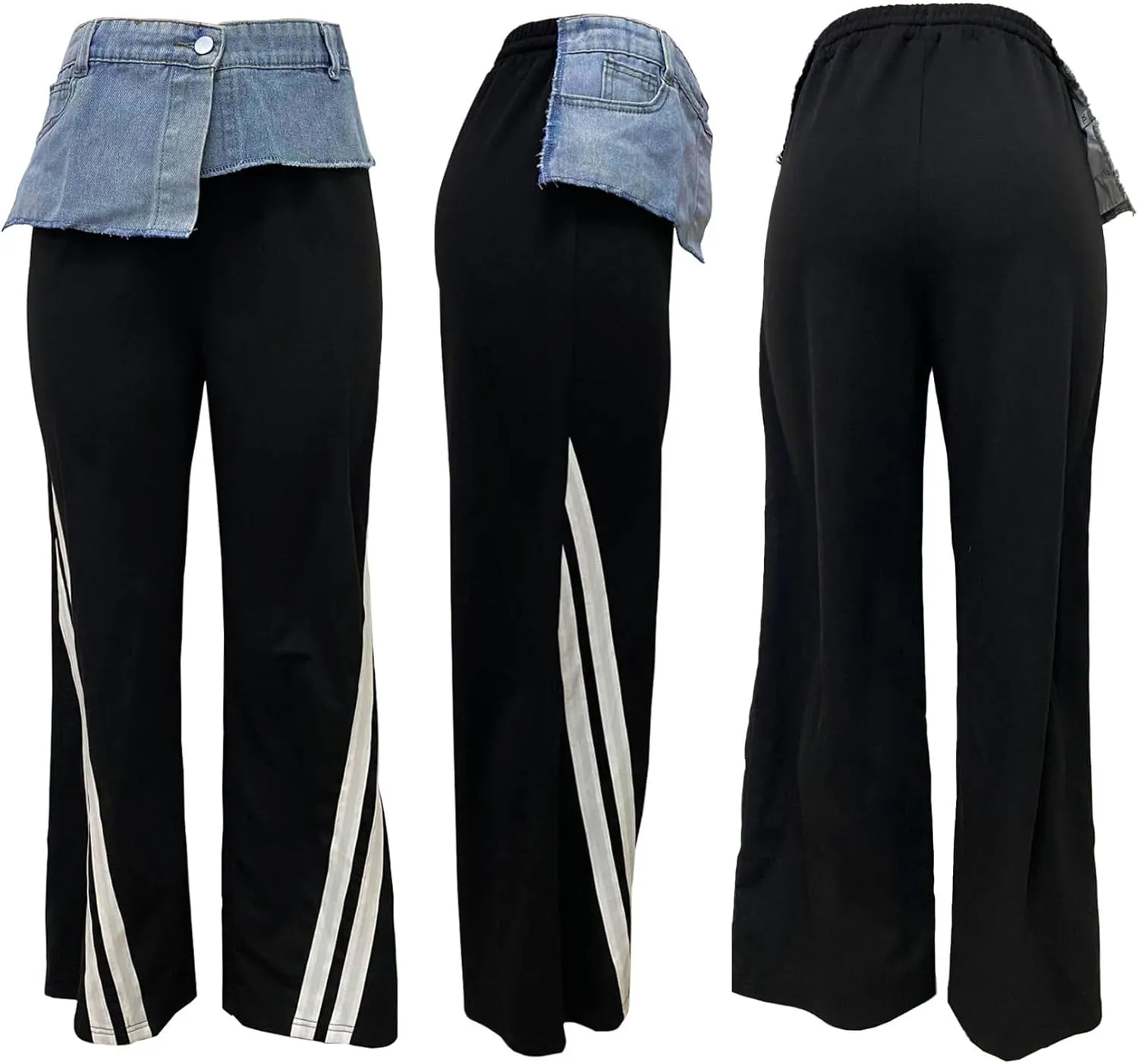 Women Cargo Sweatpants Denim High Waisted Baggy Wide Leg Boyfriend Loose Striped Pants Y2k