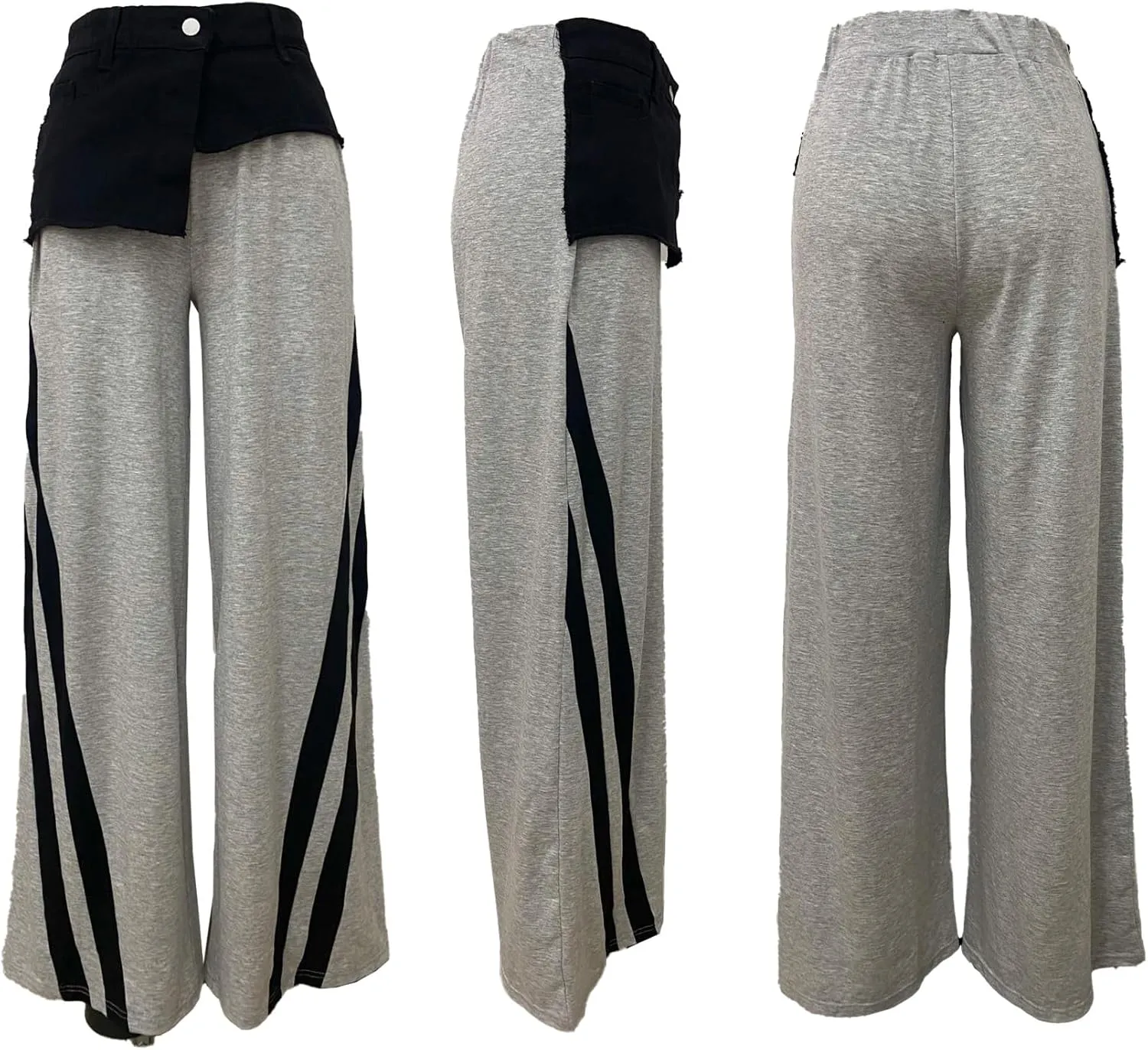 Women Cargo Sweatpants Denim High Waisted Baggy Wide Leg Boyfriend Loose Striped Pants Y2k