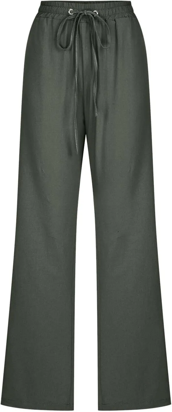 Women Cotton Linen Summer Baggy Pants Low Waist Wide Leg Plus Size Pant Trousers Office