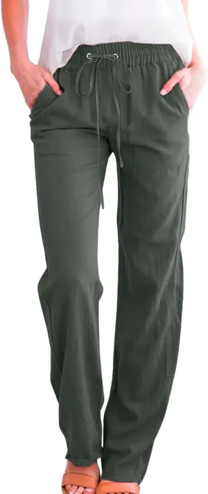 Women Cotton Linen Summer Baggy Pants Low Waist Wide Leg Plus Size Pant Trousers Office